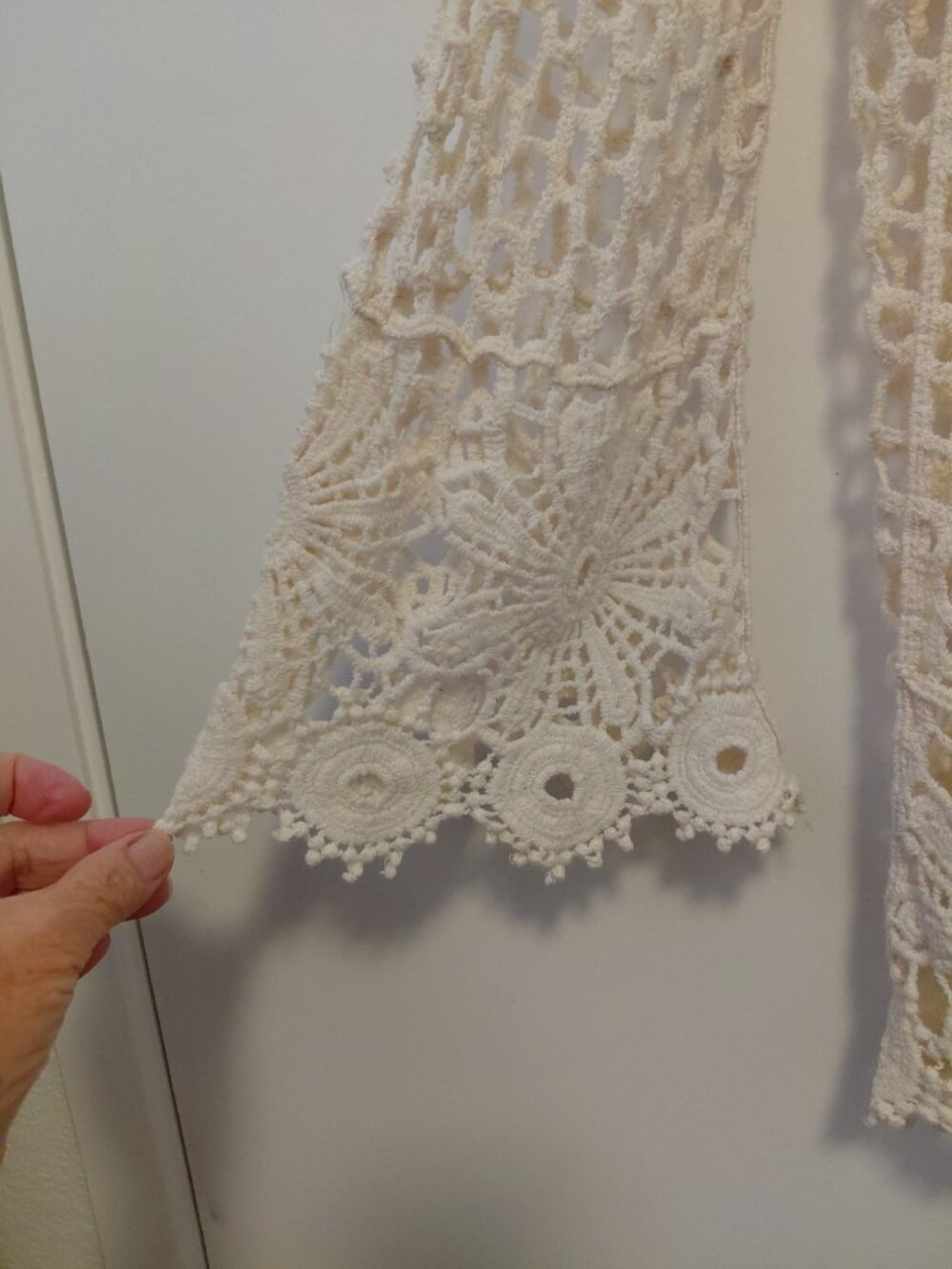 Rebellion Again Crochet Knit Open Front Cardigan Boho Beach Festival Ivory Large - Picture 3 of 6